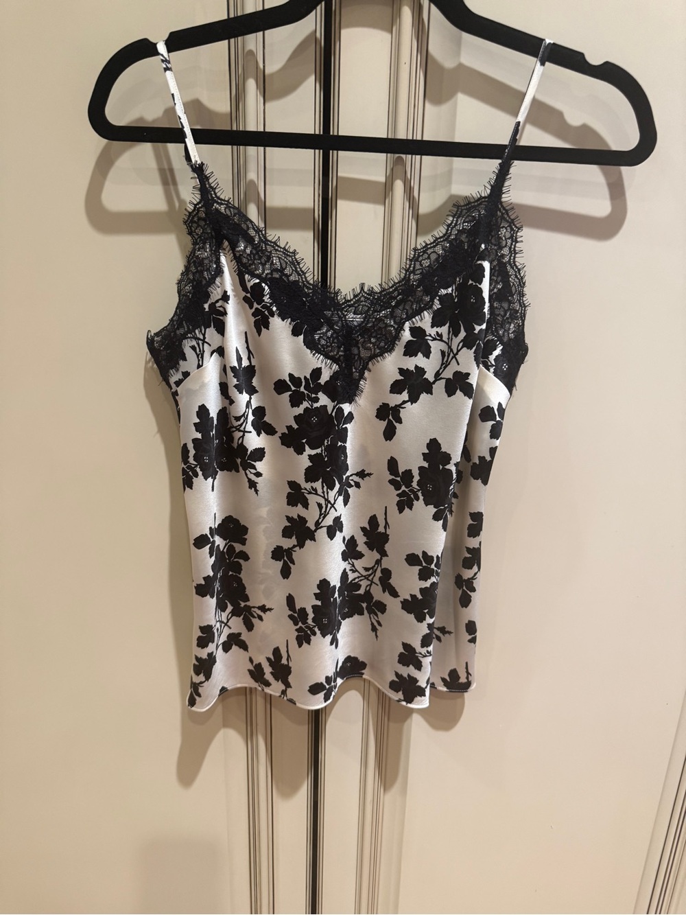 Veronica Beard Black Floral Lace-Trim Silk Cami